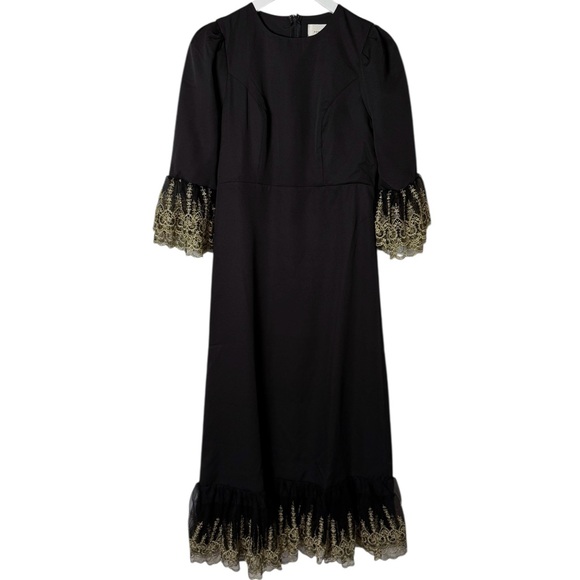 Pomander Place Black Lilith Gold Lace Midi Dress Size Small NWT - Picture 2 of 11